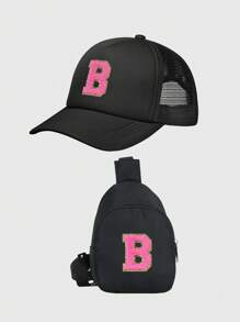 1 件儿童 26 个字母卡车司机帽和斜挎包，时尚休闲帽，适合男孩女孩返校日常穿着 - 彩色 - 查看 7