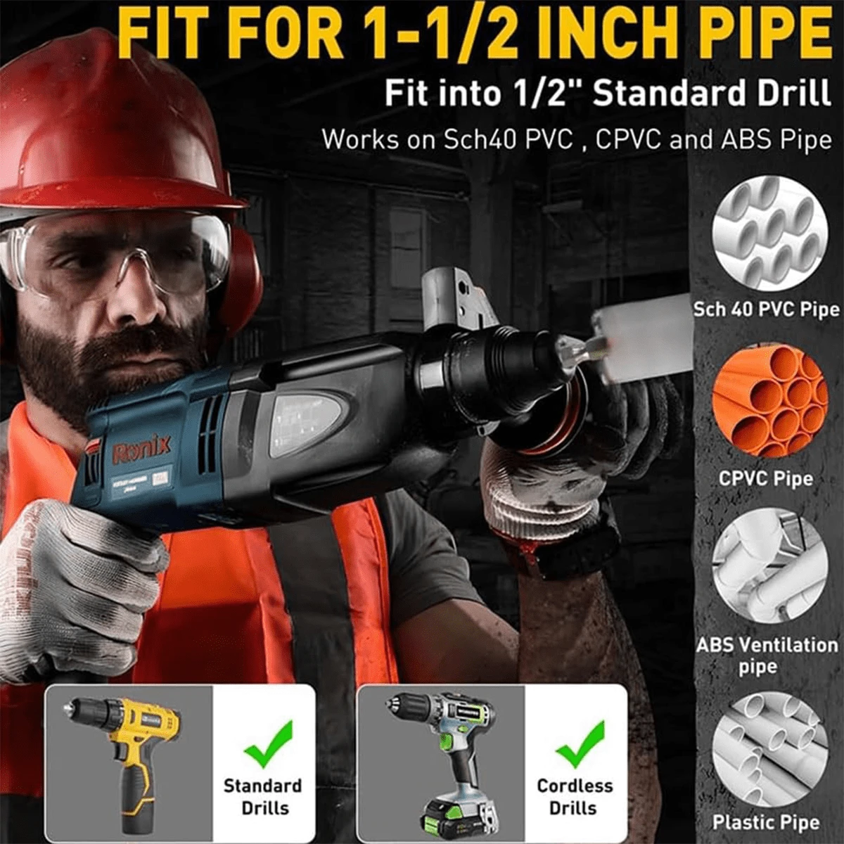 3pcs Heavy Duty Pipe Reaming Drill Bits PVC Pipe Reamer Tool ABS Pipe