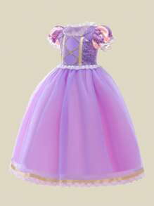 Tween Girl Long Elegant Luxurious Dress, Suitable For Holiday Parties - Purple - View 3
