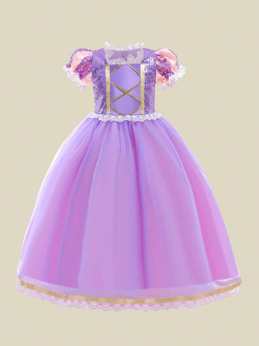 Tween Girl Long Elegant Luxurious Dress, Suitable For Holiday Parties - Purple - View 1
