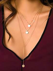 1 件时尚多层亮片吊坠项链，适合女士，节日配饰派对礼物 - 3層亮片長項鍊 - 查看 3