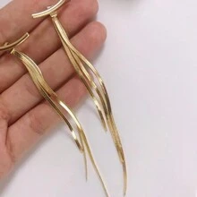 Bông tai tua rua chuỗi xương rắn kim loại - Thiết kế thời trang giúp khuôn mặt thon gọn, Bông tai tua rua dài - Vàng - Xem 2