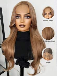 Synthetic Heat Resistant Champagne Gold Hair Wig U-Part Lace 26 Inch Champagne Gold Long Curly Wavy Wig For Daily Party Use - Brown - View 5