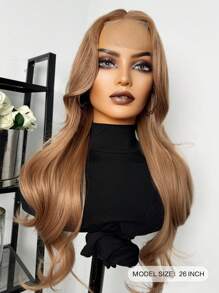 Synthetic Heat Resistant Champagne Gold Hair Wig U-Part Lace 26 Inch Champagne Gold Long Curly Wavy Wig For Daily Party Use - Brown - View 3