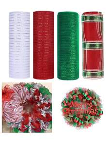 4 Rolls Decor Mesh Ribbon For Christmas Wreath Making Supplies, 10Inch X 10 Yards Metallic Burlap Mesh Red White Decor Mesh Rolls For Christmas Tree New Year Winter DIY Crafts Wreaths Swags Decor,Christmas - Christmas Ribbon - View 12