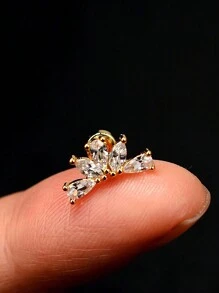 1件装不锈钢迷你扁平螺丝耳钉，女士迷你耳软骨水晶锆石耳钉，身体饰品