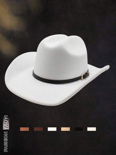 One Bohemian Style Cowboy Hat, Unisex Retro Wide Brim Sun Hat With Thin Belt And Decorative Felt Western Style Hat For Outdoor Activities Halloween