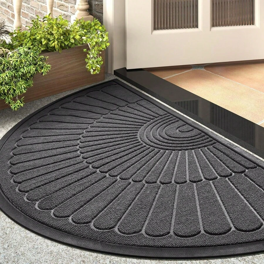 Door Mat Outdoor Indoor Entrance Doormat-Semicircular Durable Rubber Non Slip Front Door Mat For Outside Inside Entry Entryway Dirt Trapper Welcome Mat For Muddy Paws And Shoes-Grey 24"X47" - 灰色 - 查看 1