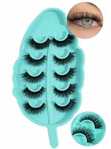 MAGEFY 5pairs/Set 3D Faux Mink Hair Volume Fluffy False Eyelashes With Leaf-Shaped Tray, Thick And Soft, Reusable, Individual Packaging, Makeup Tool For Beauty Travel - Bulu Mata Halus - View 1