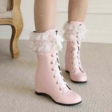 Botas de tacón alto de plataforma blanca con cordones hasta el tobillo de moda para mujer