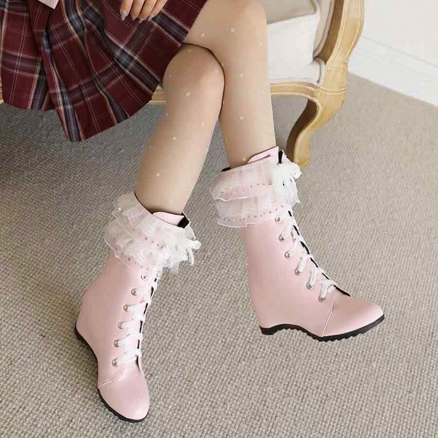 Botas de tacón alto de plataforma blanca con cordones hasta el tobillo de moda para mujer