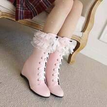 Botas de tacón alto de plataforma blanca con cordones hasta el tobillo de moda para mujer