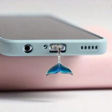 Stylish Blue Fish-Tail Shaped Alloy Anti-Dust Charging Port Plug Charm For Mobile Phone Dust Plug