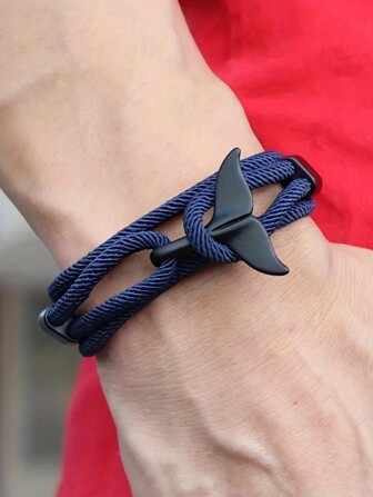 1 pieza Pulsera trenzada con cuerda de fibra sintética con diseño de ancla oceánica, cola de ballena - Accesorio de moda y divertido, diseño simple pero genial para hombres y mujeres, es una pulsera ajustable