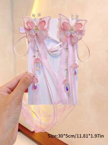 1 par (2 piezas) Pasador de pelo con borlas en forma de mariposa de estilo tradicional chino, accesorios para el cabello de niñas, para traje hanfu, escuela, actuación, sesión de fotos, atuendo diario