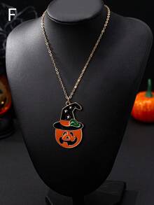 1 Piece 2024 New European And American Cross-Border Creative  Hat Jack-O '-Lantern Ghost Bat Halloween Necklace Women Wear Daily