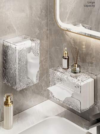 1 件透明冰川图案纸巾收纳架，壁挂式纸巾盒分配器，可重复使用纸巾整理器，适用于浴室、卧室、客厅、厨房、办公室、家居装饰、浴室配件家居浴室装饰秋季装饰返校