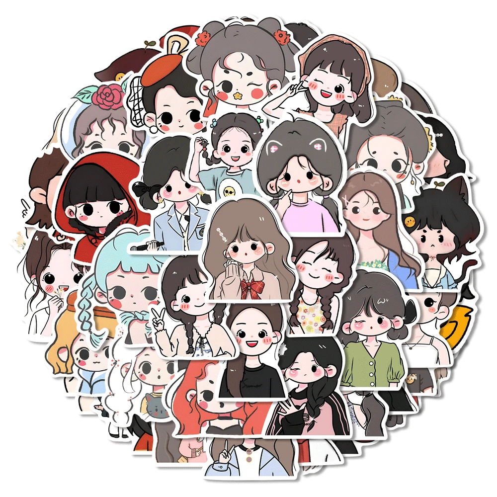 1包可爱女孩卡通游戏贴纸，DIY包包贴纸，可重复使用，适用于学习用品、返校季剪贴簿、趣味贴纸、笔记本电脑贴纸、Kindle手机贴纸 - 彩色 - 查看 1