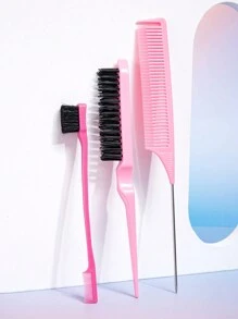 Set de 3 piezas para peinado profesional - Set de herramientas de peinado que incluye: Botella de spray continuo de 200ml, cepillo masajeador del cabelludo, cepillo para el control del cabello, peine de púas, peine de precisión, peine de tejer, peine de metal para trenzas, ideal para uso diario - Rosa - Ver 8