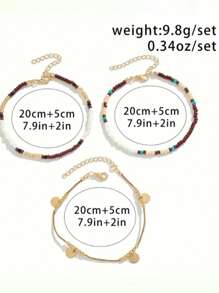 1 Pieza Pulsera De Tobillo Con Conchas Y Cuentas Bohemias De Múltiples Capas Para Estilo Casual De Verano