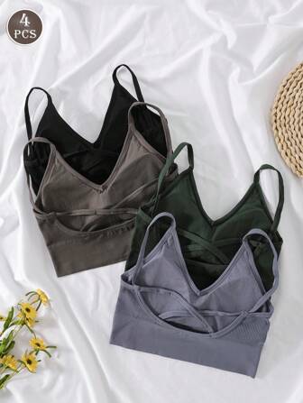4pcs Non-Wired Criss-Cross Strap Backless Bras For Women
