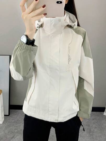 Color Block Spring Autumn Windbreaker Jacket For Women, Outdoor Sports, Waterproof, Windproof, Running, Lightweight, Breathable, Long Sleeve