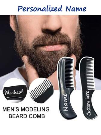 1pc Customized Name/LOGO Men Mini Pocket Beard Comb Facial Hairbrush Beard Styling Hairdressing Comb Moustache Beauty Beard Brush Beard Massage Comb Best Gift