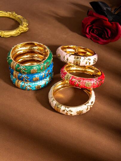 1 pezzo Bracciale con goccia d'olio vintage, decorato con fiore verde e perle sintetiche, adatto per uso quotidiano e occasioni di festa come San Valentino