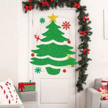 Set di decorazioni natalizie in stile di lusso - Adesivi per porta in plastica e feltro con motivi di pupazzo di neve, albero e cervo e adesivi per finestre, decorazioni per la casa per le vacanze senza elettricità