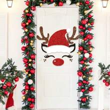 Set di decorazioni natalizie in stile di lusso - Adesivi per porta in plastica e feltro con motivi di pupazzo di neve, albero e cervo e adesivi per finestre, decorazioni per la casa per le vacanze senza elettricità