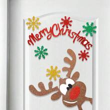 Set di decorazioni natalizie in stile di lusso - Adesivi per porta in plastica e feltro con motivi di pupazzo di neve, albero e cervo e adesivi per finestre, decorazioni per la casa per le vacanze senza elettricità