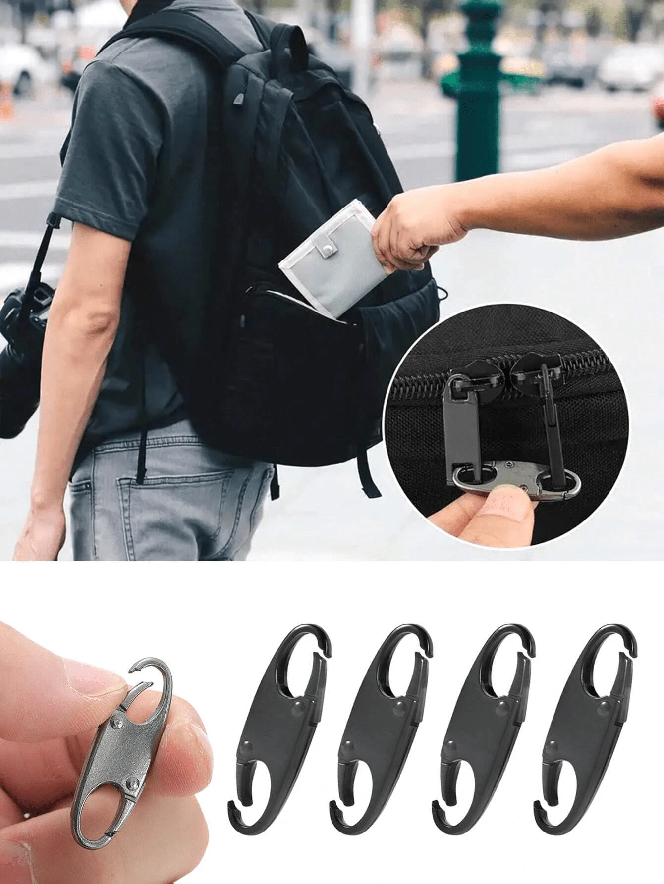 2/4Pcs Double Small Carabiner Clips, S-Shaped Carabiner, Keychain, Small Alloy Snap Hook Zipper Clip For Fishing/Camping/Outdoor, Zipper Lock, Zipper Pull Replacement, Connectors Zipper Clips, Theft Deterrent School Supplies Teacher Gifts Back To School Teacher Accessories - Black - View 1