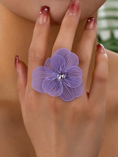 1pc Romantic Colorful Flower Shaped Ring, Suitable For Women, Gift For Valentine's Day, Mother's Day