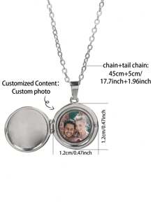 Customized Personalized Color Photo + Name Engraved Necklace Father's Day Gift Mother's Day Gift Valentine's Day Gift Birthday Anniversary Gift For Friends And Classmates Graduation Christmas Family High-End Gift