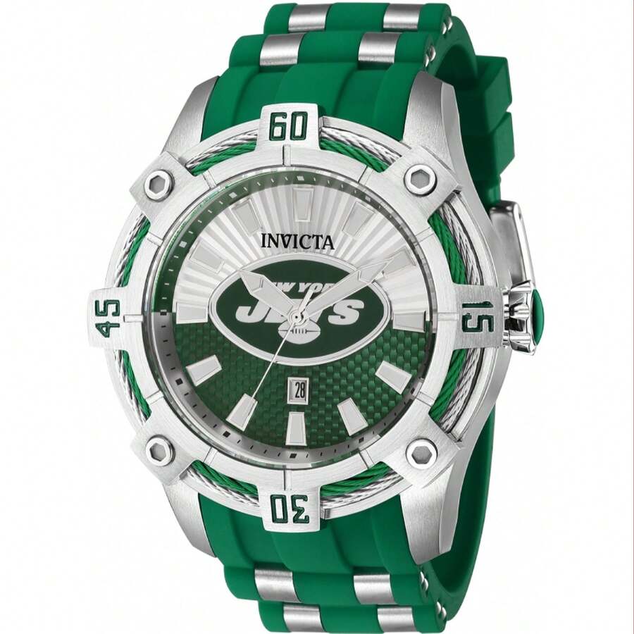 Invicta Men 43325  New York Jets Quartz 3 Hand White  Silver  Green Dial Watch - Vert - Voir 1