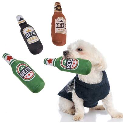 1pc Pet Plush Squeaky Toy, Realistic Beer Bottle & Juice Bottle Design, Cat Toy, Dog Toy, Best Sleeping Companion For Pet Lovers