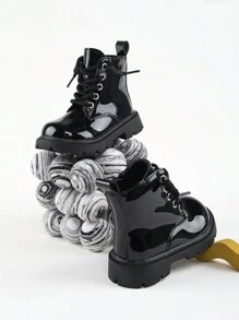 1pair Girls'  Boots, Black Short Boots With Non-Slip Sole, Spring & Autumn - Black - View 3