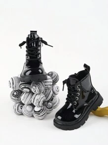 1pair Girls'  Boots, Black Short Boots With Non-Slip Sole, Spring & Autumn - Black - View 2