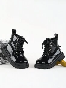 1pair Girls'  Boots, Black Short Boots With Non-Slip Sole, Spring & Autumn - Black - View 5