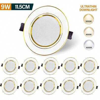 10 Pack 3.9 Inch Ultra-Thin LED Recessed Ceiling Light, 9W 800LM Brightness, Dimmable 3000K Warmlight 4000K Daylight 6500K Coollight Wafer Downlight