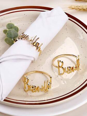 6-12 件简约合金字母餐巾环，适用于生日、婚礼、感恩节、圣诞节、复活节、万圣节、派对、自助餐桌装饰、万圣节装饰、家居装饰万圣节派对