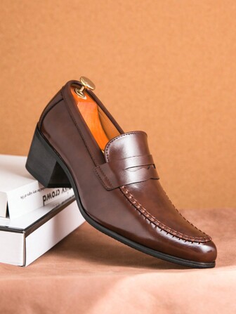 New Men Loafers British Style Low-Top Glossy Leather Patchwork Pointed Toe Platform Thick Bottom Breathable Slip-On Casual Shoes For Party Club Banquet Fashion Influencer