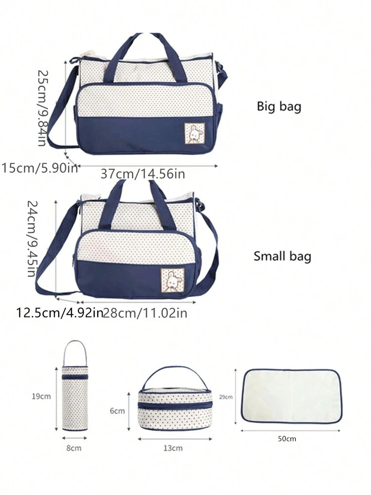 1set Baby Polka Dot Print Polyester Diaper Bag & Pacifier Bag - Navy Blue - View 3