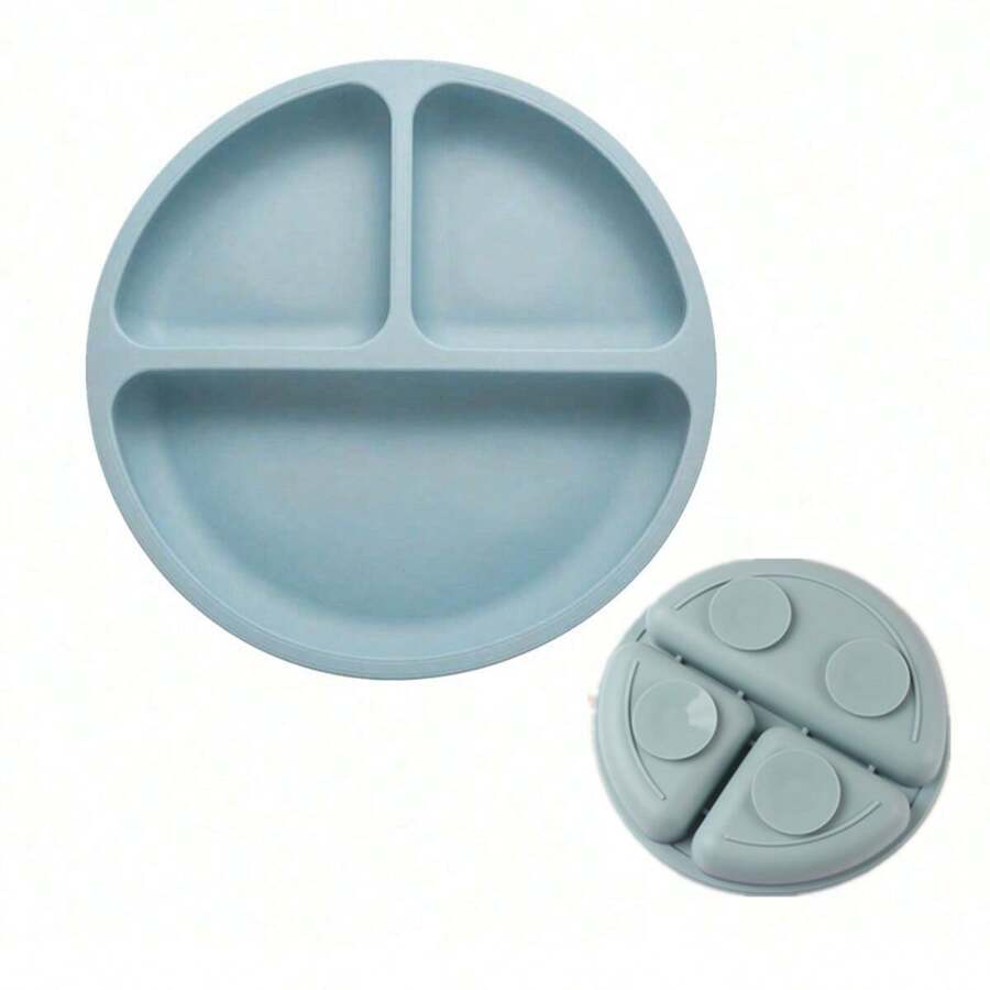 1 piatto per bambini in silicone con ventosa antiscivolo, design con separazione, ideale per lo svezzamento, sicuro per il microonde e lavabile in lavastoviglie