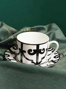 Zestaw kubków z żelaznym wzorem w kształcie linii okiennej, 1 szt., zawiera ceramiczną filiżankę i spodek o pojemności 270 ml, odpowiedni do biura, domu i kawiarni