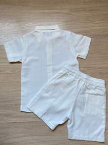 Children's Set For Boys Comfortable Shirt And Shorts In Viscolinho - Blanco - Ver 2