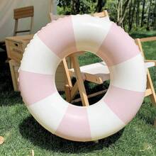 1pc Inflatable Striped Blue And Pink PVC Unisex Floating Pool Water Inflatable Ring