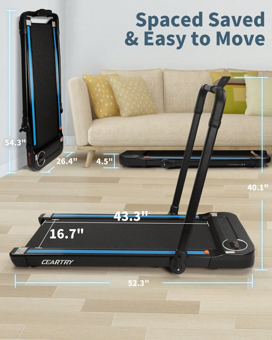 2In1 Foldable Treadmill, Under Desk Treadmill 300 Lb Capacity