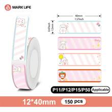 Marklife Marklife 1 Rolls 0.47x1.57inch (12*40mm) 150 Sheets Labels Different Color Lovely Thermal Label Paper, Waterproof, Five-Proof Protection, Premium Quality Paper - Perfect For Organizing & Labeling, For P11, P12, P15, P50 Inkless Printer,Used For Household Storage And Organization Labels, Name Tags, Gift Notes, Etc