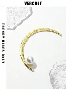 1 件银色金属新月与珍珠装饰 U 型发夹（适合春季、夏季、派对、聚会） - 彩色 - 查看 8